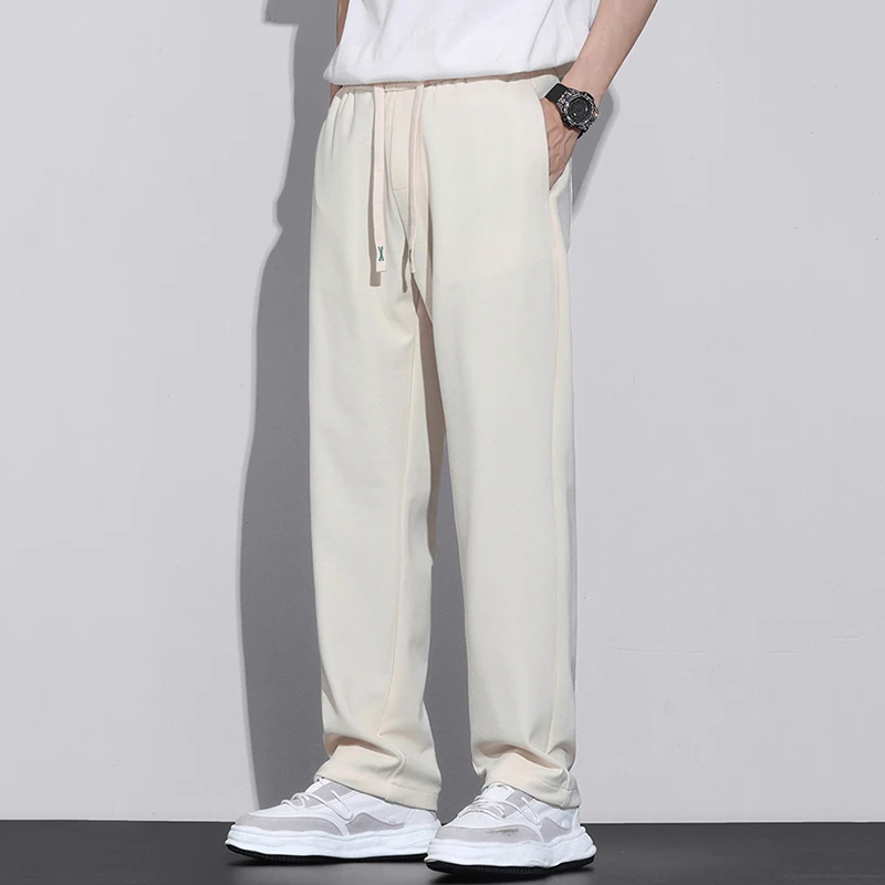 Men\'s Gray Khaki Leisure Daily Trend Pants Male Summer Thin Mopping Pants Straight Baggy Wide Leg Sports Basketball Trousers