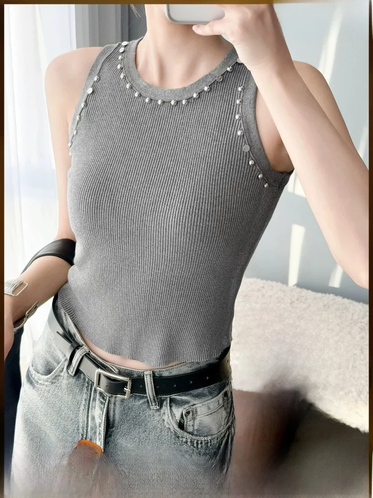 

MeiYang Knitted Vest round Neck Color Block Short Style Women's Casual Fashion Regenerated Fiber Vest Summer 2026