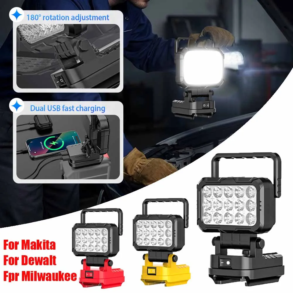 

Led Light For Makita /Dewalt /Miwaulkee18V Battery Spotlight Outdoor Work Fishing Handheld Emergency Tool Work Lights Lamp
