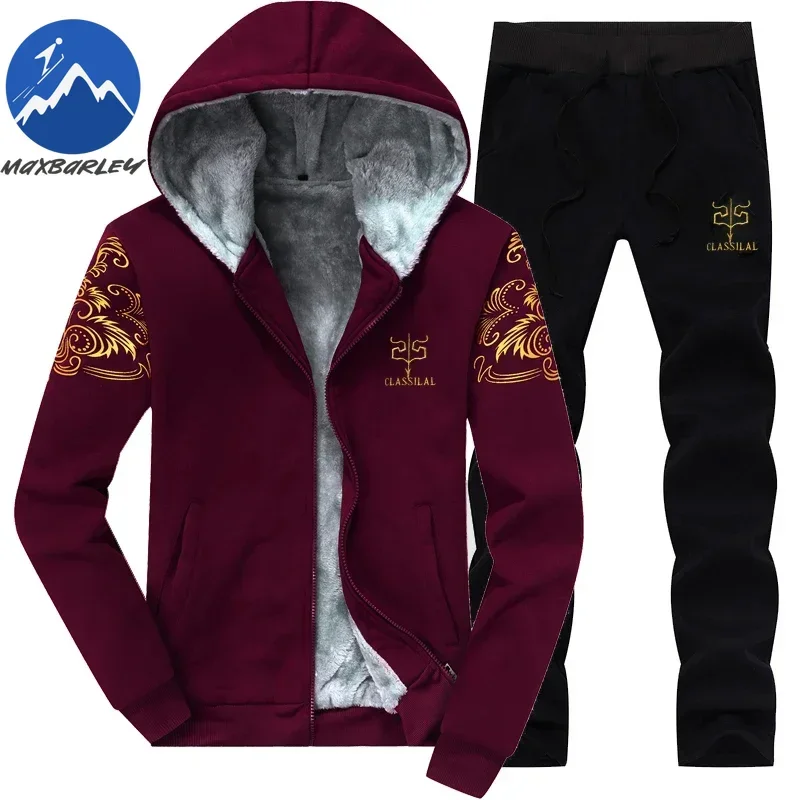 

Мужской спортивный костюм Maxbarley, комплект из двух предметов, новинка 2026 года, осенне-зимний повседневный флисовый теплый худи и брюки, мужской спортивный костюм для бега