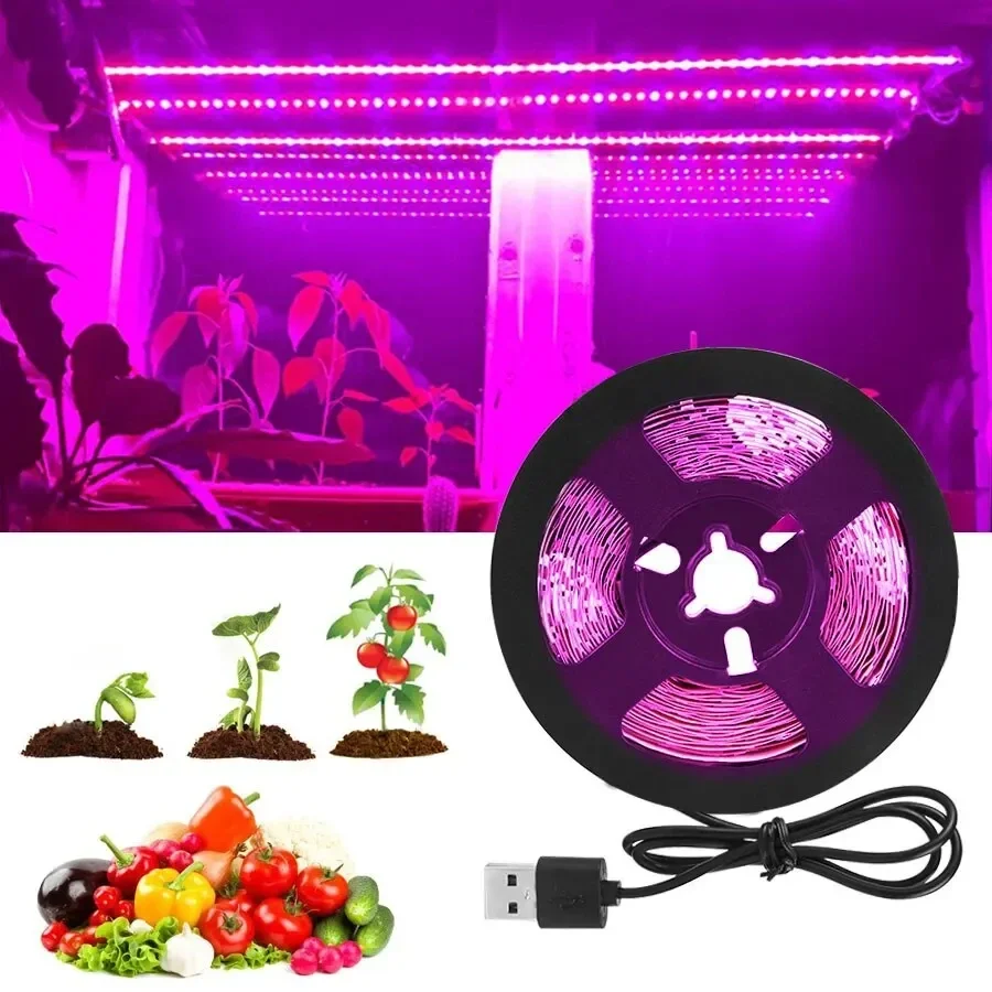 LED Büyümek Işık Tam Spektrum USB Büyümek ışık şeridi 0.5 m 1 m 2 m 2835 Çip Bitkiler için LED Phyto Lamba Çiçekler Sera Topraksız