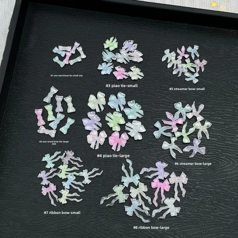 50pcs Ice Transparent Bow Nail Charms Colorful 3D Fluttering Bowknot Resin DIY Press On Nails Nail Art Decor Accessories