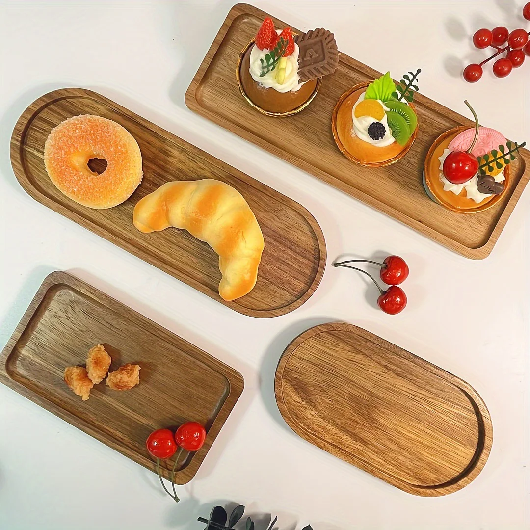 

Acacia Wooden Tray, Rectangle Plate, Fruit Plate, Snack Plate, Oval Breadboard, Teacup Plate