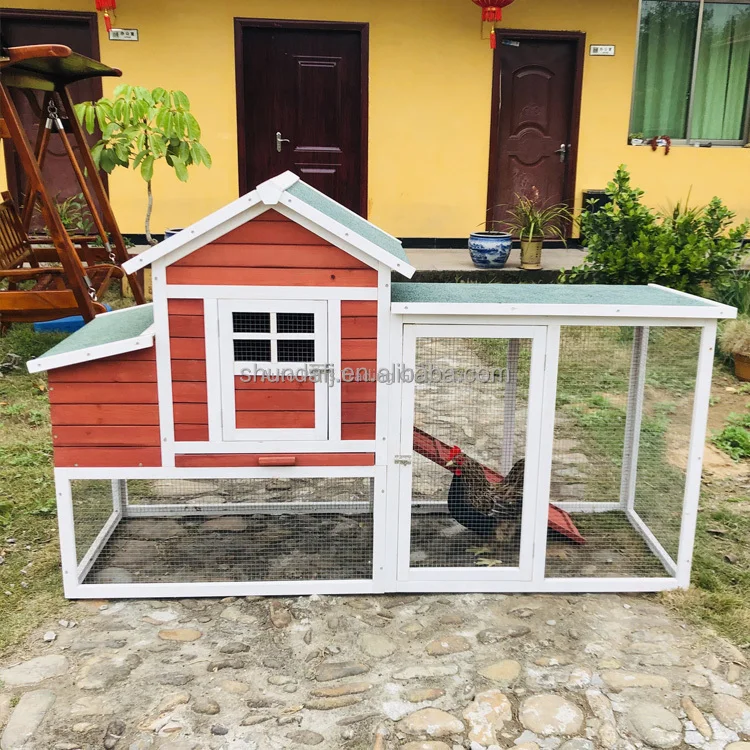 Gallinero de Madera SDC029, Casa para Gallinas al Aire Libre con Corral, Nido, Techo de Asfalto, Bandeja Extraíble, Rampa, Jaula para Aves de Corral