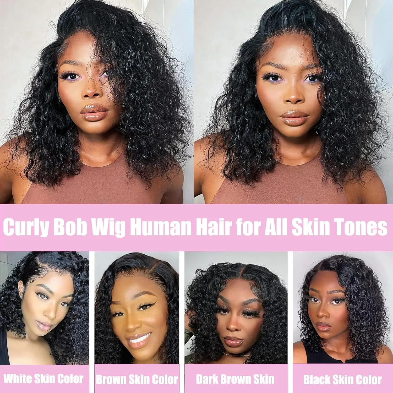 Wear Go Glueless Wig Short Bob Wig Deep Wave Human Hair Wigs Water Wave Frontal Wig Kinky Curly Bob Transparent Lace Front Wig