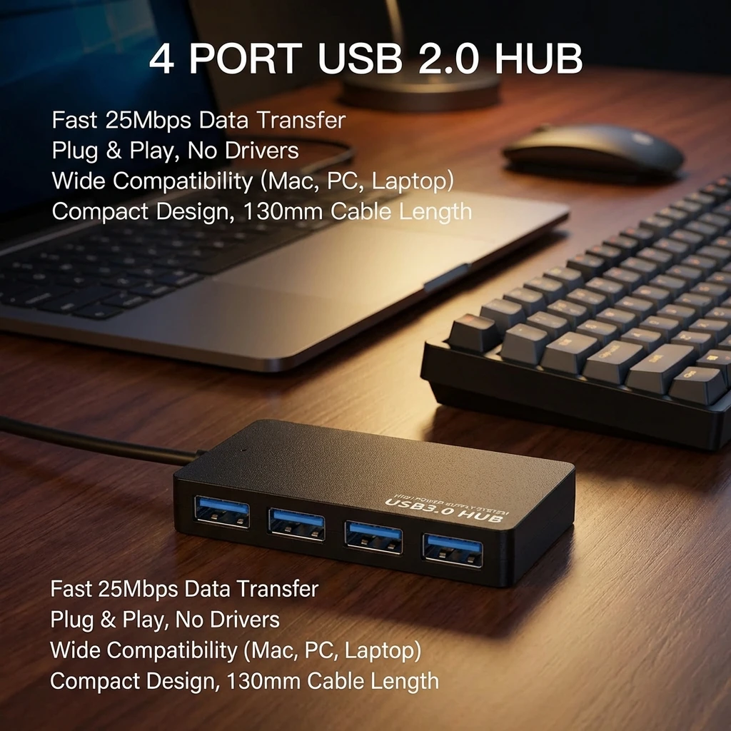 USB 2.0 Hub 4-Port Datenkabel-Splitter-Adapter Hochgeschwindigkeits-Datenübertragung USB-Splitter-Adapter für verbesserte Konnektivität