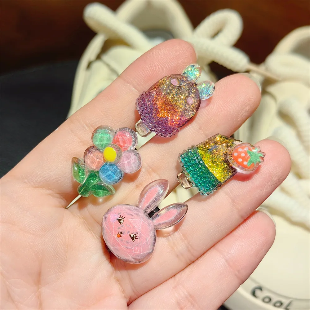 Shoe Charms Kids Glitter Princess Ice Cream Rabbit Rainbow Removable Shoelace Buckle Acrylic Mini Lightweight Colorful Gift