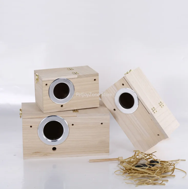 

Hot Sale Parakeet Nest Box Wood Budgie Bird House Breeding Box Birdcage Birds Nest Breeding Cage Natural Fashion Print Windproof