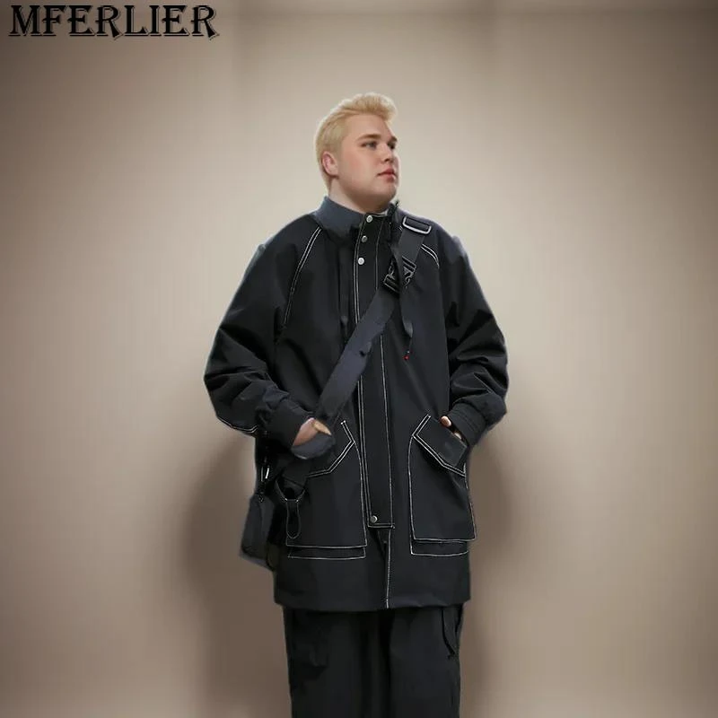 New men's casual spring autumn jacket outside the long-sleeved loose big size male Korean version Long Large Size Coat 9XL 10XL