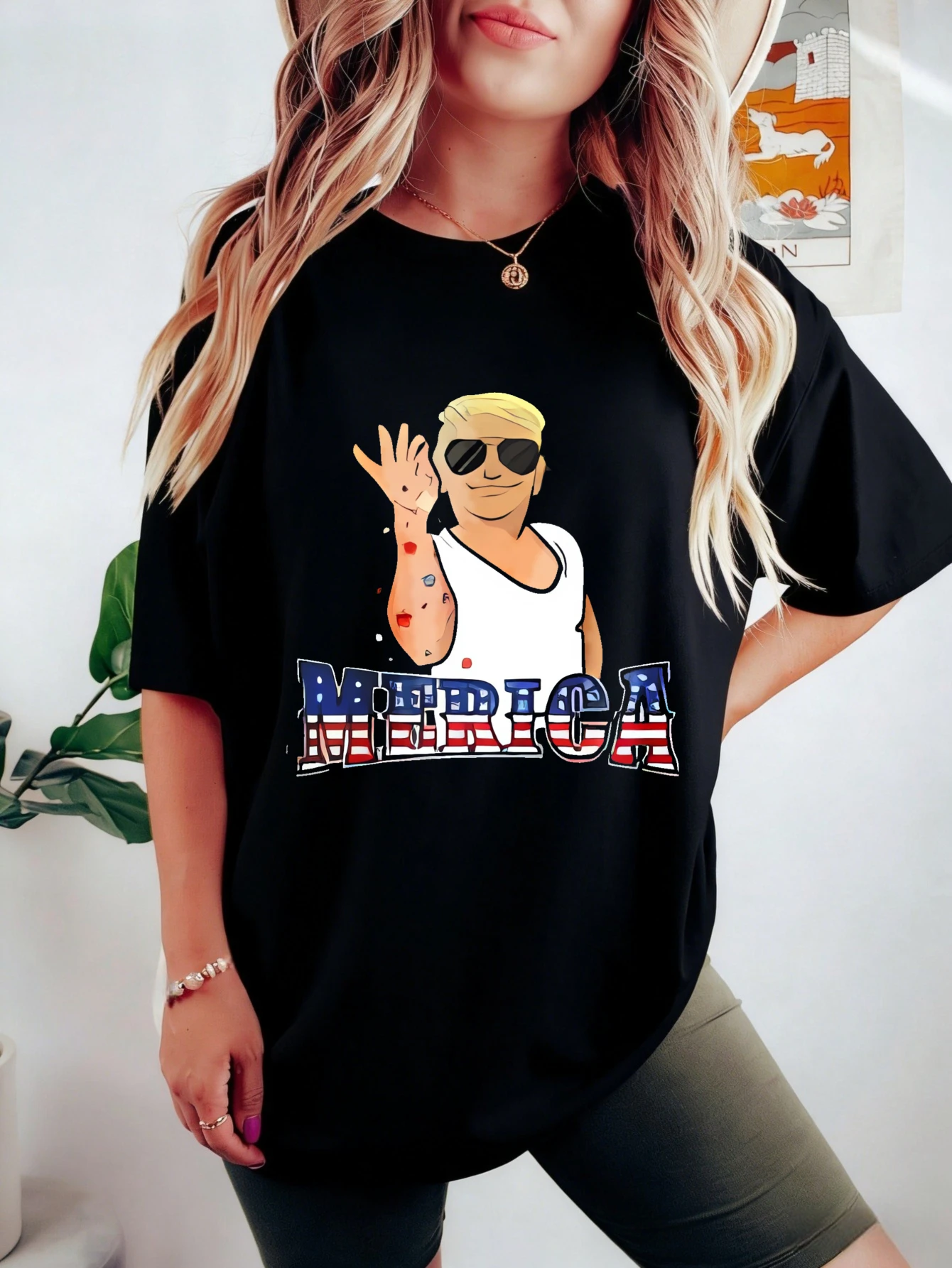 

Womens Oversized Cotton Graphic Streetwear T Shirt, Cartoon & Text Print Summer Casual Short Sleeve Tee, Gift for Her