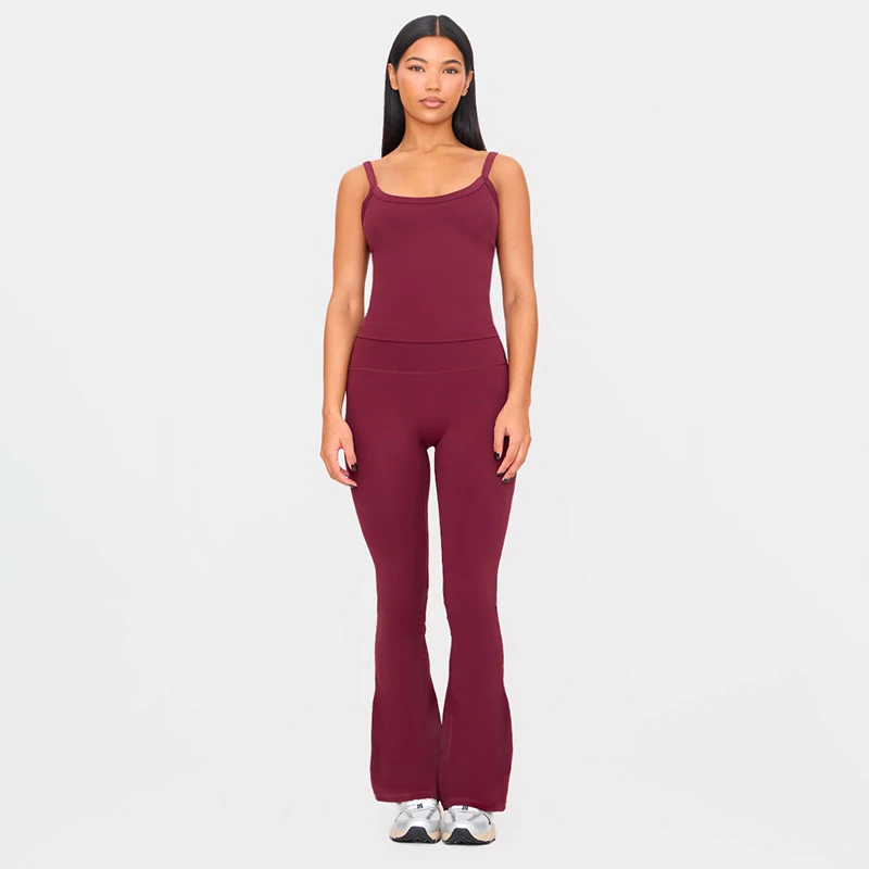 

CUTENOVA 2025 Spring Summer New Solid Color Backless Halter High Waisted Skinny Flared Pants Set Lift Hip Sporty Pants Sets