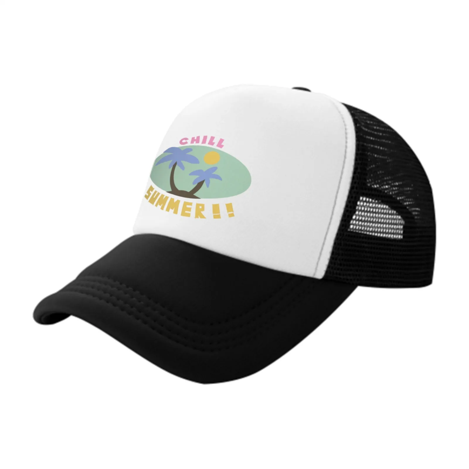 Chill Summer Palm Tree Trucker Hat Casual Adjustable Mesh Back Adult Cap