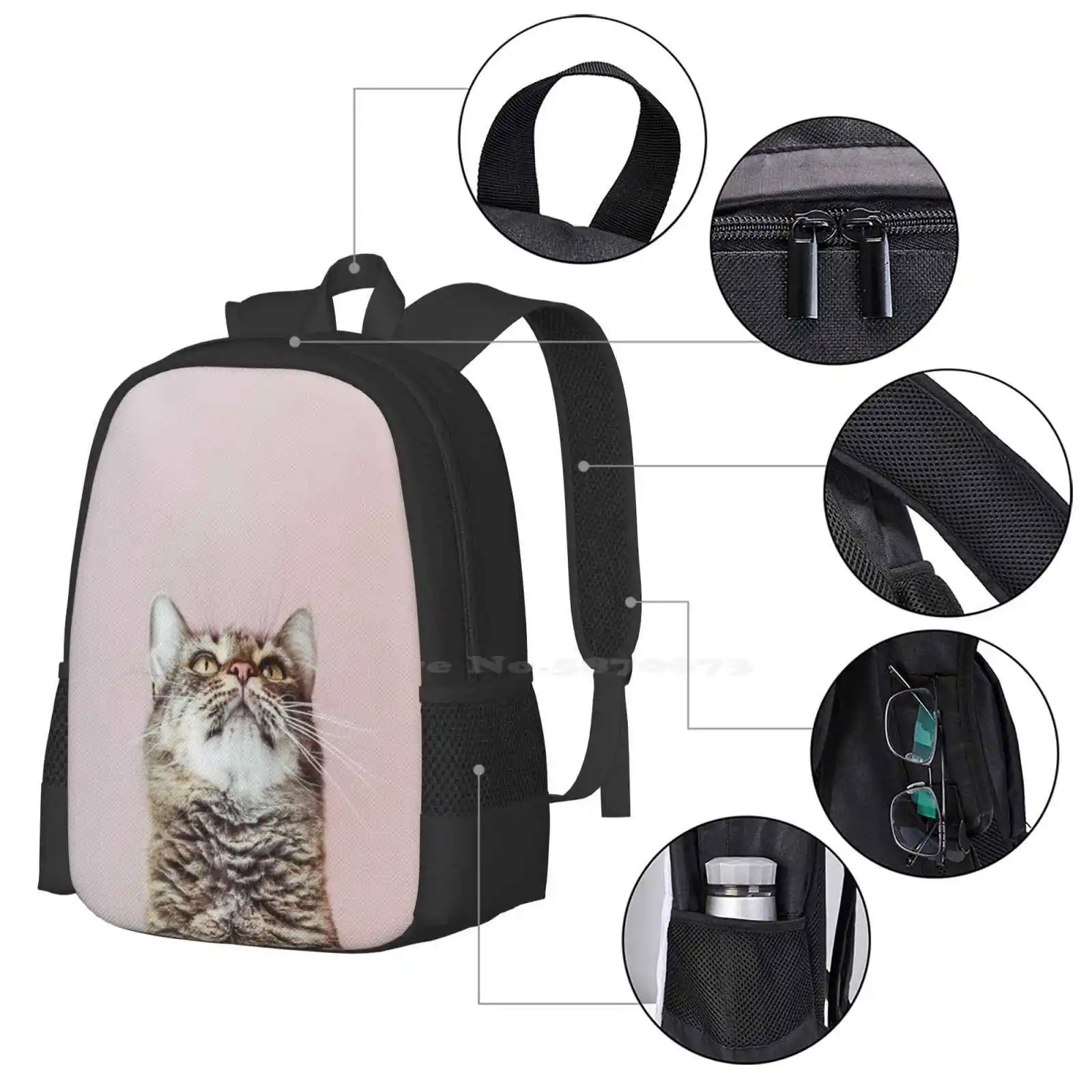 Beautiful Cat Looking Up New Arrivals Unisex Bags Student Bag Backpack Animal Portrait Background Bliss Cat Close Up Cute