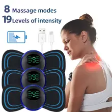 Masajeador eléctrico de cuello EMS, Estimulador de masaje muscular, instrumento de baja frecuencia, parches para espalda, Cervical y pantorrilla, Mini dispositivo para