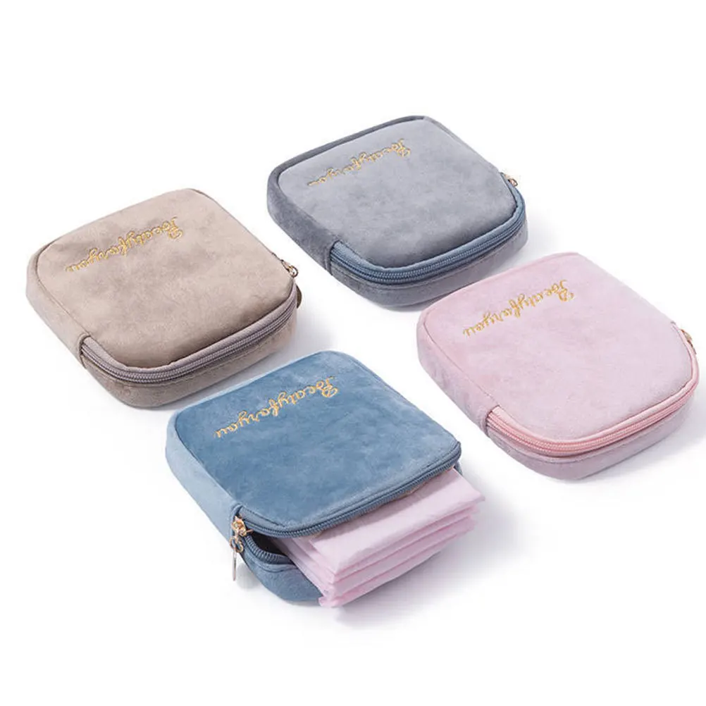 

1pc Sanitary Towel Storage Pouch Cotton Zippered Travel Case For Women Small Diaper Bag Organizing Pouch Outdoor Use Grey