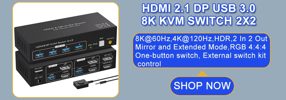 HDMI DisplayPort KVM Switch Dual Monitor 4K 60Hz 2x2 Mixed inputs