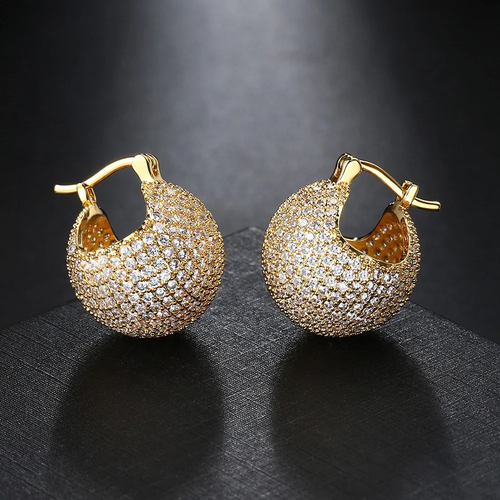 

New Korea Fashion Exquisite High Quality Luxury Ball Ear Button Banquet Wedding Women's Accessories Jewelry Gold Colour Earrings