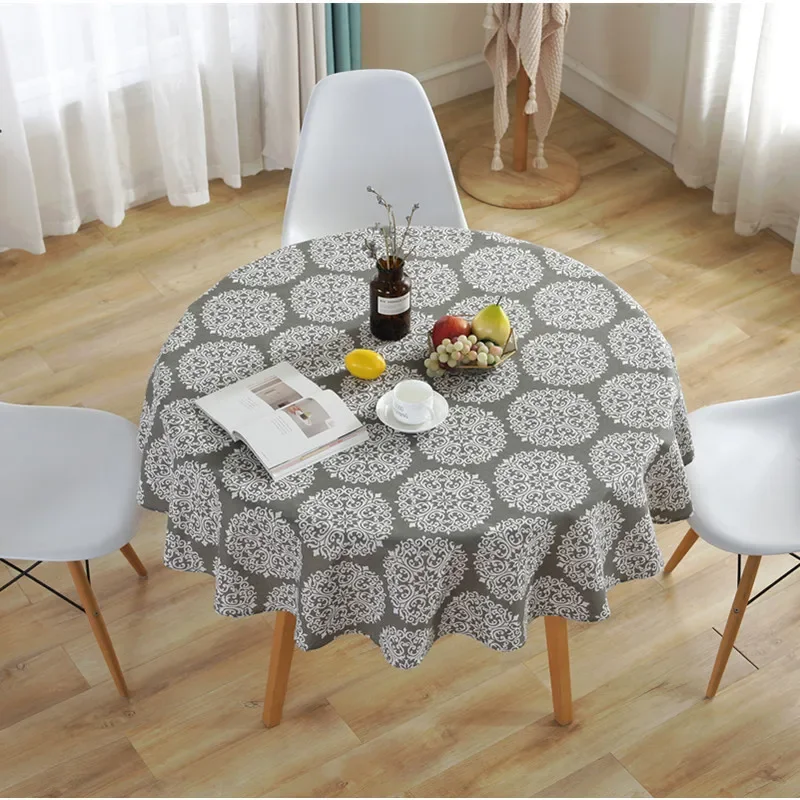 

2024Simple cotton and linen round tablecloth, geometric printed tableclothCotton Print