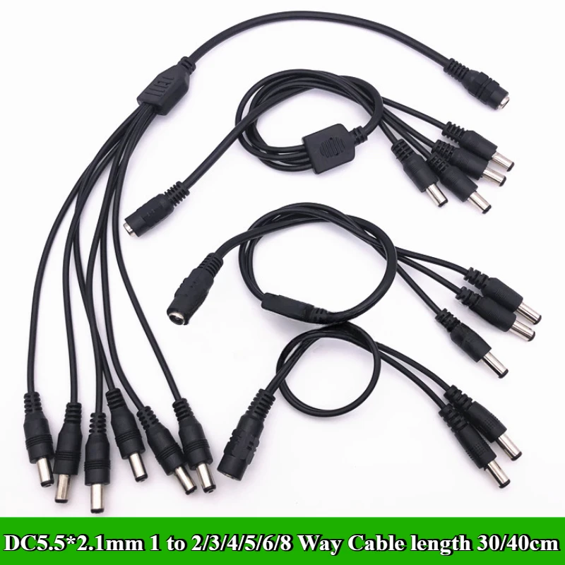 DC5.5* 2.1mm 1 to 2/3/4/5/6/8 Way DC Power Splitter Cable 5V 12V Power Adapter Connector Cord For LED Strip Lights CCTV Camera