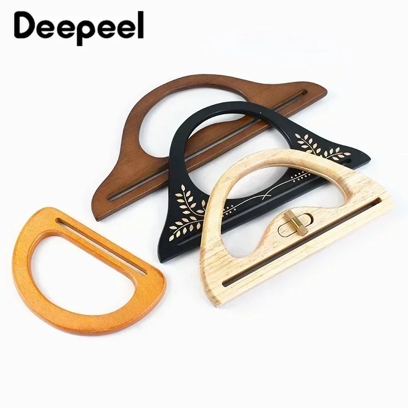 2Pcs Deepeel Wooden Handle Handmade Purse Frames Wood Kiss Clasp Handbag Sewing Brackets DIY Handles for Making Bags Accessories