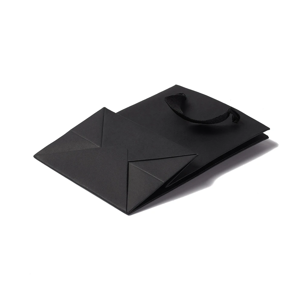 12/20pcs Rectangle Kraft Paper Pouches Gift Shopping Bags with Ribbon Handles Bag 3 Size Choose Black/Pink/Prussian Blue
