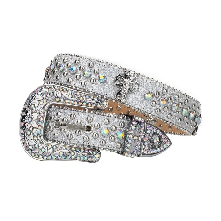

Adult Unisex Western Cross Rhinestone Belt Y2K Pu Leather Belt For Jeans Pants