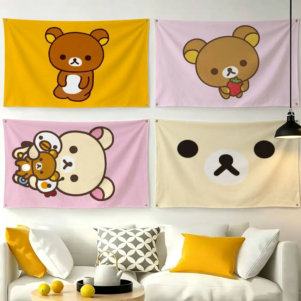 Cute R-Rilakkuma  Flags Wall Hanging Tapestry Outdoor Garage Room Decorative flag Background Blanket