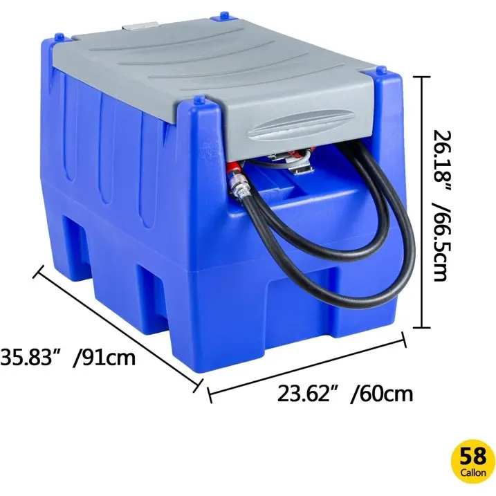 58 Gallon Gasoline Diesel Tank, Portable Diesel Fuel Transfer Tank with 12V Electric Pump  for Diesel Transportation