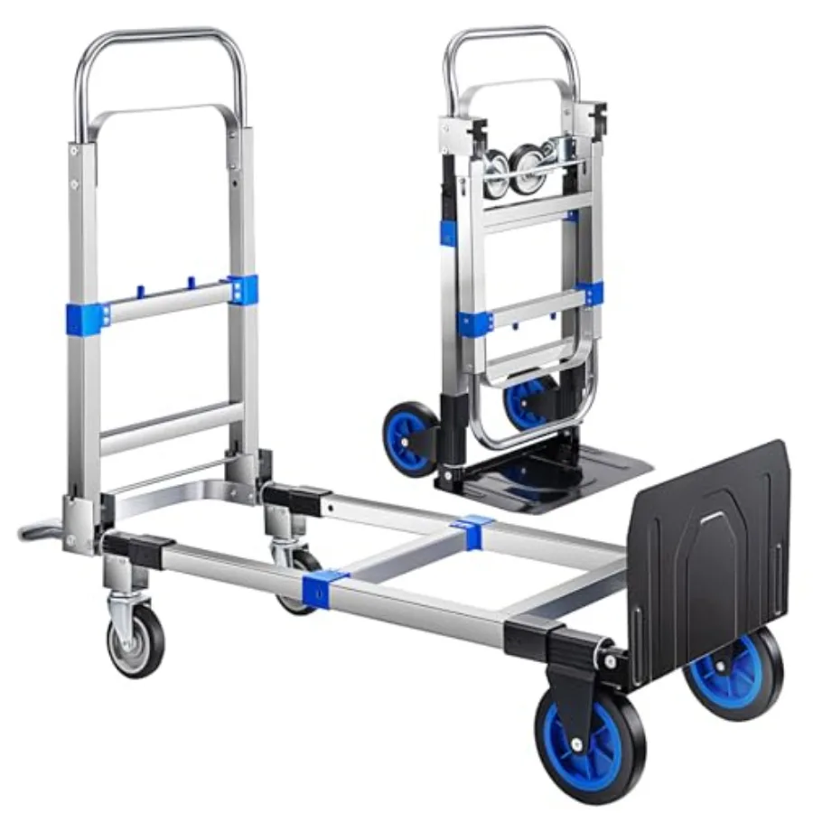Pro 2 in 1 Aluminium Hand Truck Dolly with 660lbs Capacity and Heavy Duty Pneumatic Wheels for Efficient Moving Convertible Fol
