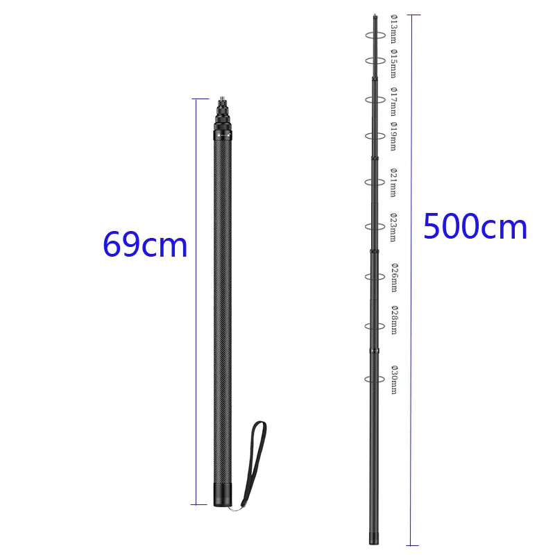 5M Carbonfaser Unsichtbarer Selfie-Stick, 1/4-Zoll-Schraub-Teleskopstange für Insta360 X5X4, DJI Action, GoPro – Detail 3