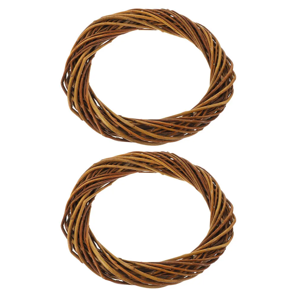 

2Pcs Rustic Wicker Wreath Round Twig Base Natural Material DIY Craft Rings Front Door Decor Small Wreaths for Kitchen Cabinets