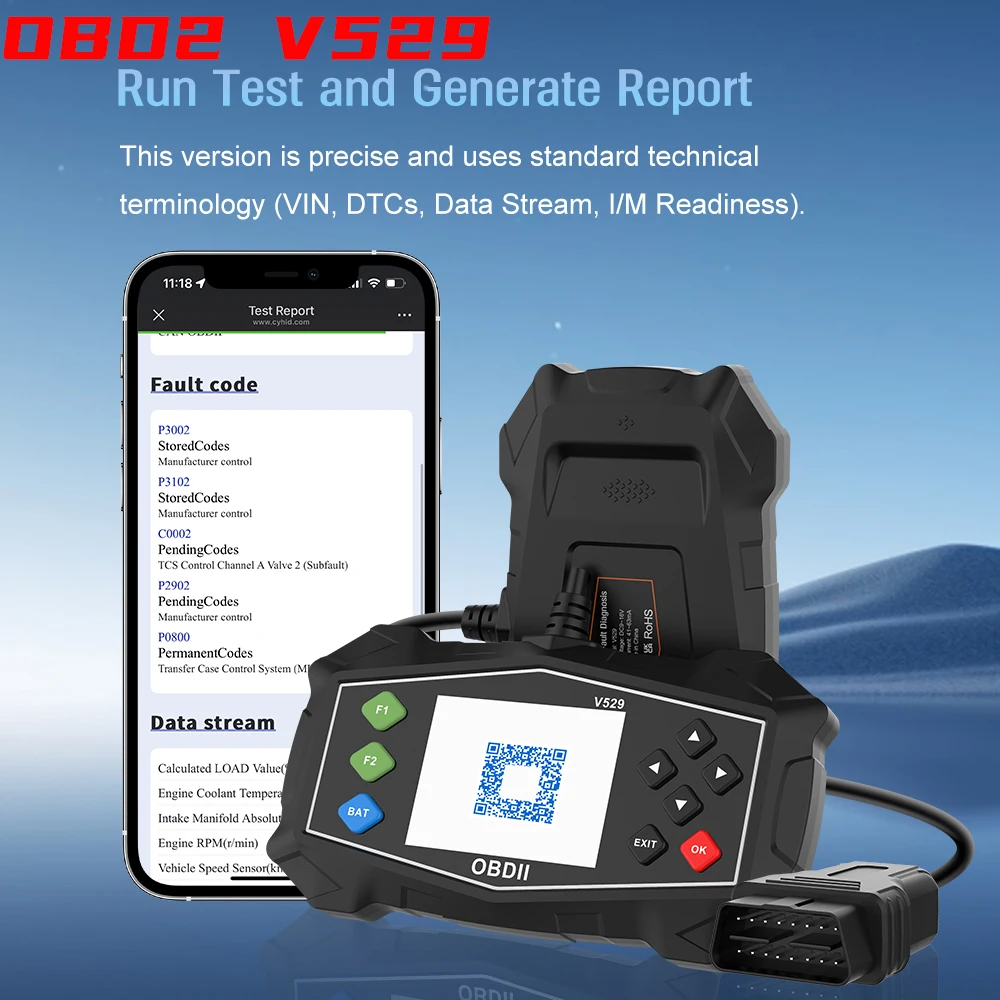 

2026new Advanced OBD2 V529 Scanning Diagnostic Tool Multilingual Vehicle Information Reading Scanner Handheld- USB Powered