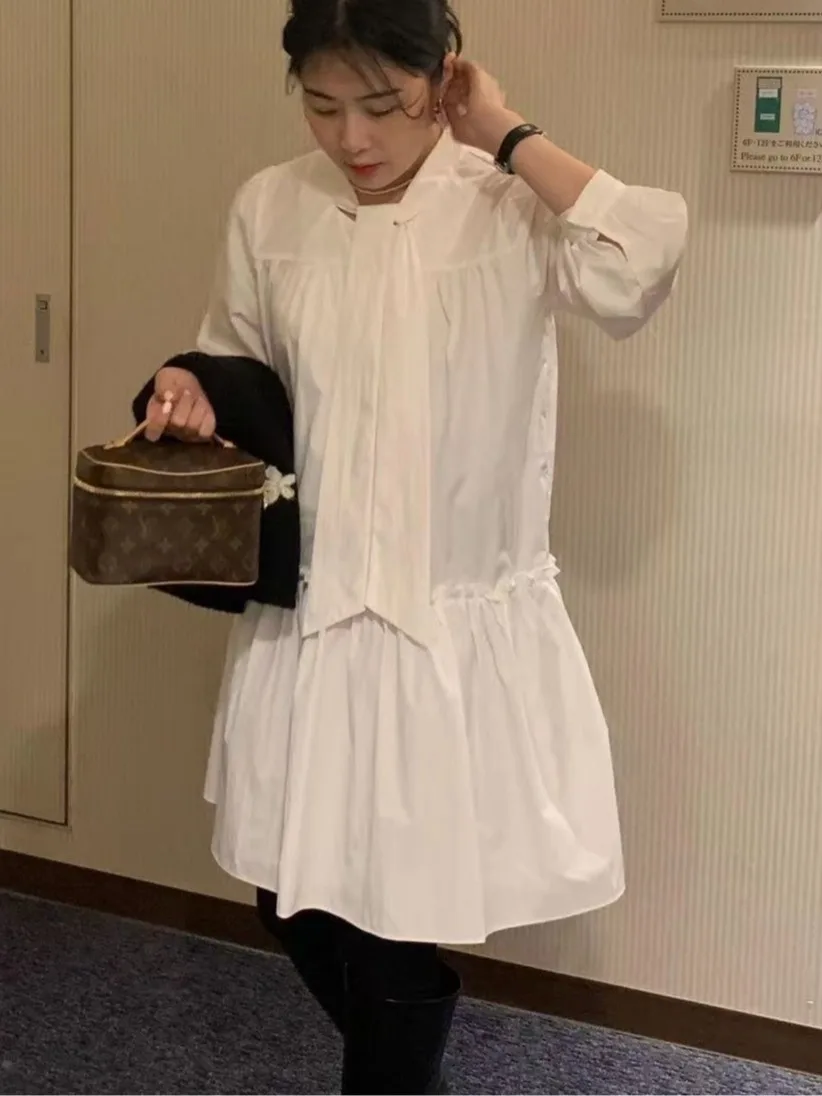 

Chic Lazy Sle Sweet Loose irt Dr Women's Faionable Puffy Sve Babydoll Skirt Spring Autumn Winter Casual Wear