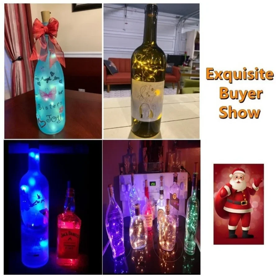 Guirnalda de luces LED con batería para botella de vino, tira de corcho para decoración navideña, 10 unidades