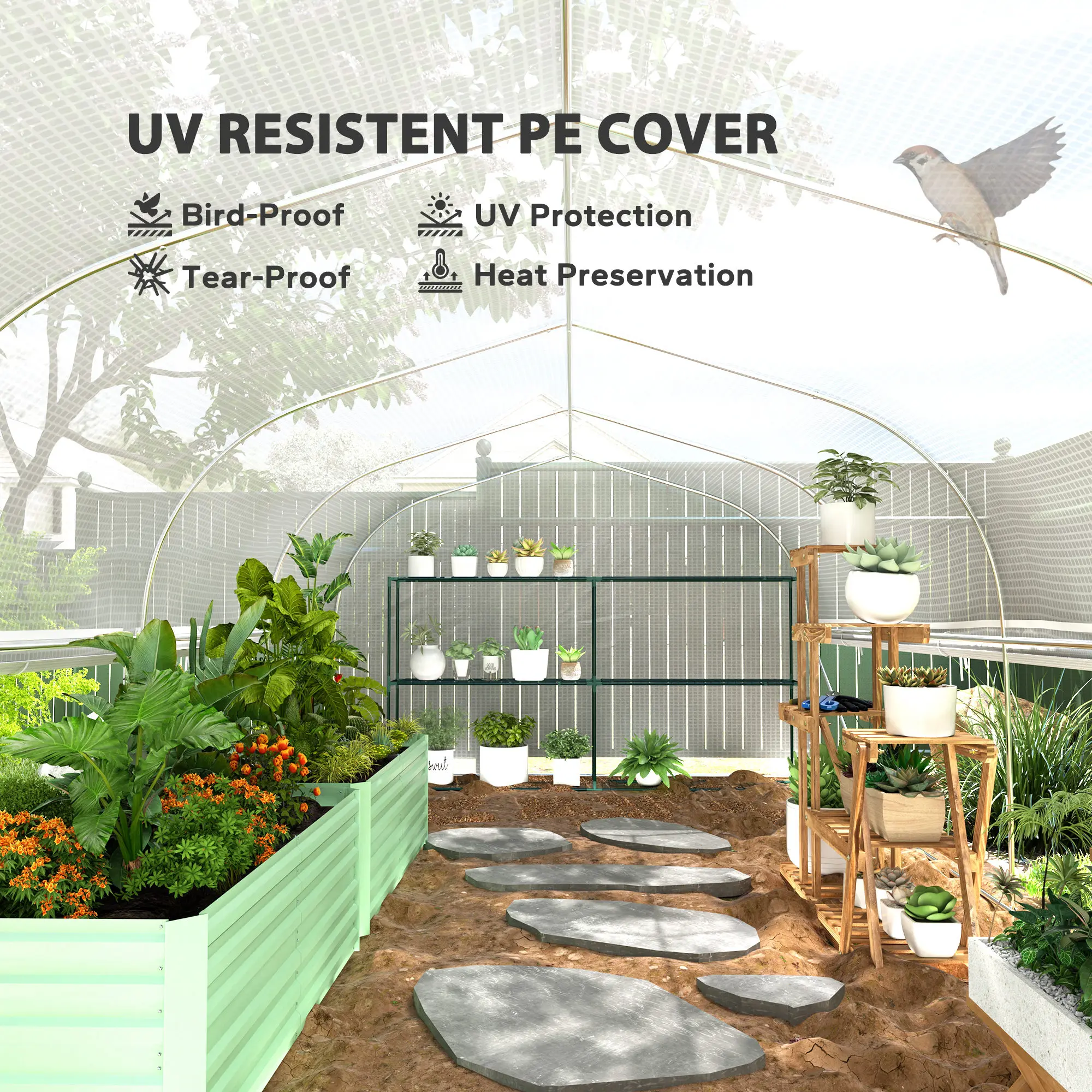 6 X 3 X 2m Polytunnel Greenhouse Garden Tunnel with Roll-Up Sidewalls, Mesh Door