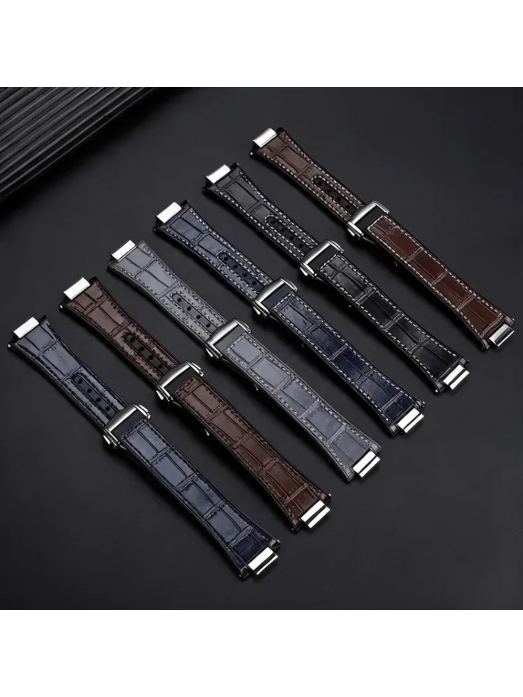 For IWC Engineer Genuine Leather Watch Band IW328901 IW328902 IW328903 Men Cowhide Rubber Bottom Watch Strap Steel Connectors