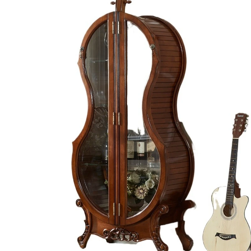 Armadietto per vino per violoncello americano, espositore per tè e vino retrò di fascia alta per ristorante ospite Bicchiere europeo in legno massello