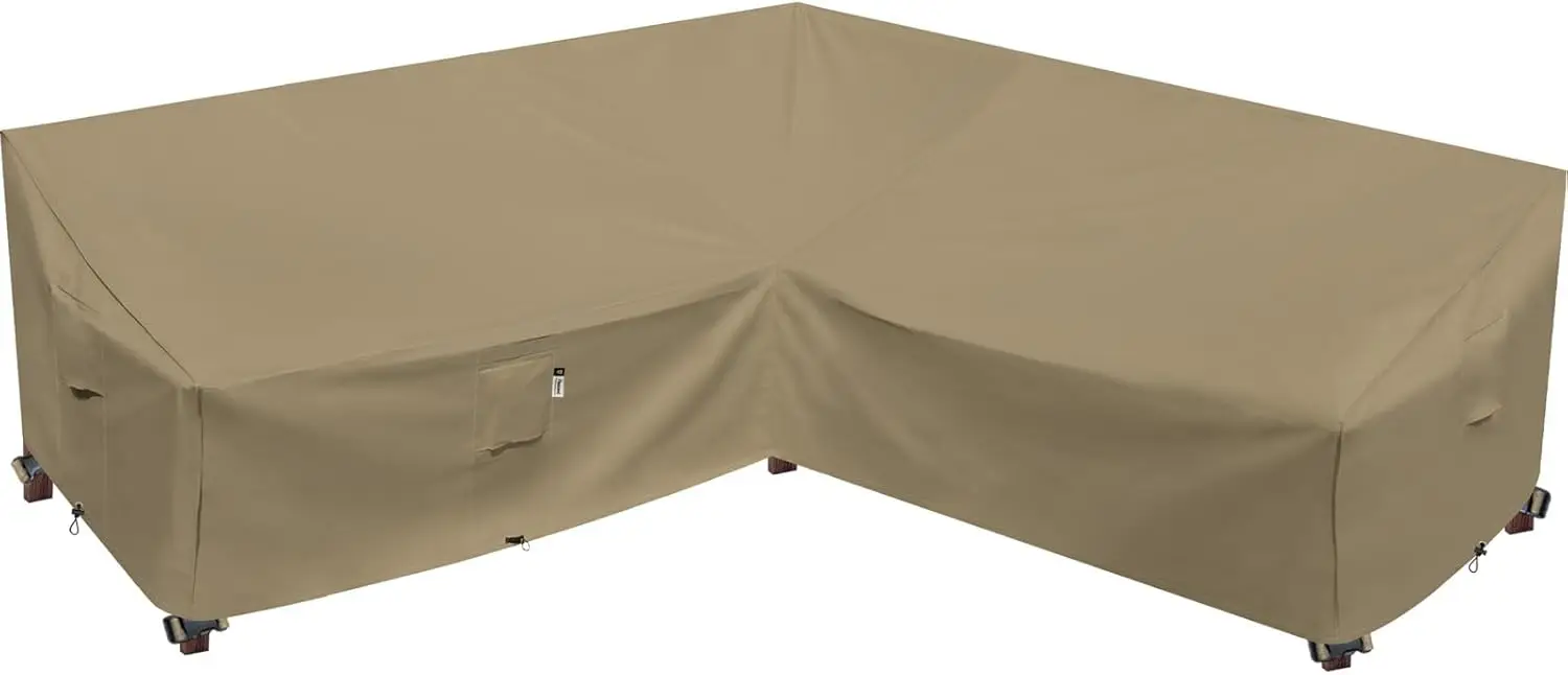 

Waterproof 600D Patio Sectional Sofa Cover - 100"x100" Heavy Duty Outdoor V-Shaped Couch Protector