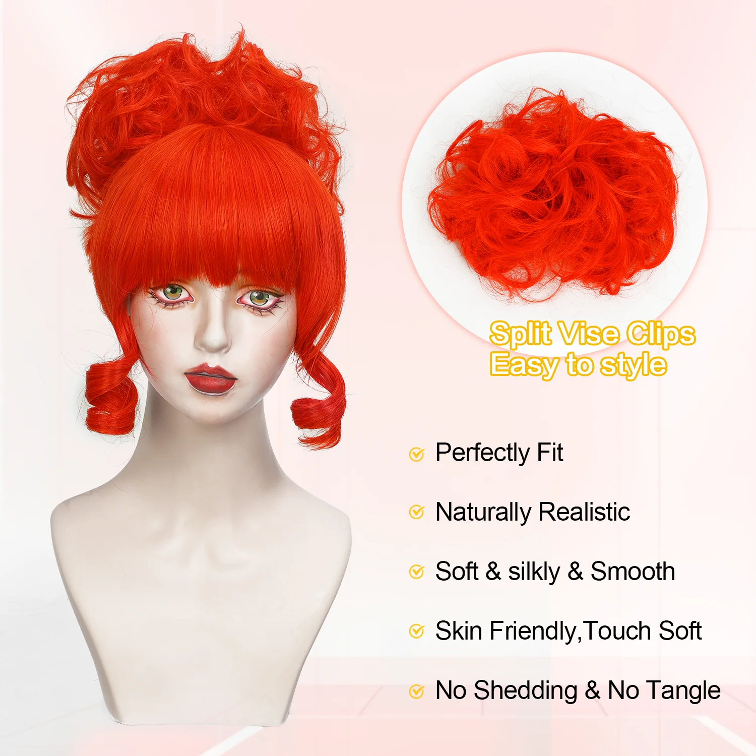 Women's Red Short Curly Bun Synthetic Wig for Cosplay Miss Argentina Wig for Girls Halloween Costume Wig