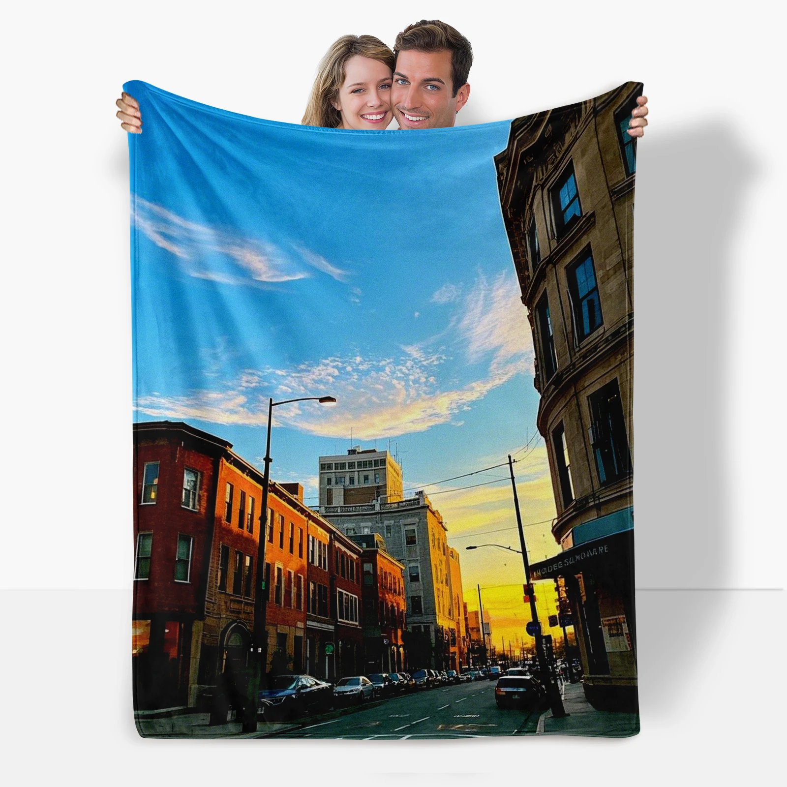 Cozy Flannel Blanket Featuring City Street Scenes From All 50 States Ideal For Family Gatherings