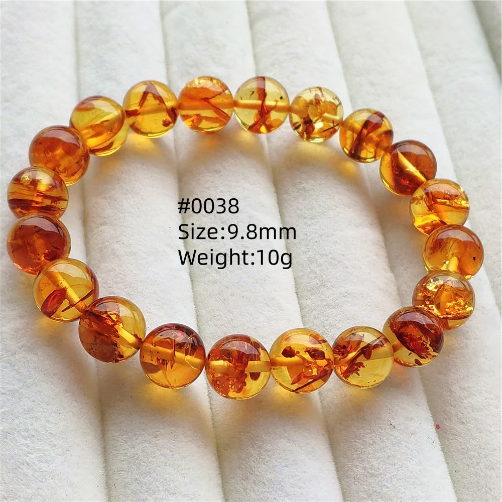 

Natural Piebald Amber Round Beads Bracelet Yellow Flower Amber Women Men Healing Stretch Jewelry AAAAA
