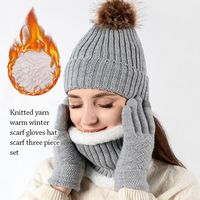 3Pcs/Set Gift Warm Women Hats Scarf Gloves Set Soft Ear Protection Winter Warm Mitten Windproof Plush Knitted Hat for Men Women