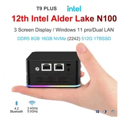 Mini PC T9 Plus Dual LAN, Intel, Alder Lake N100, 8GB, 16GB, DDR5, 256 GB, 512GB, 1TB, Windows 11 Pro, Desktop, Dual