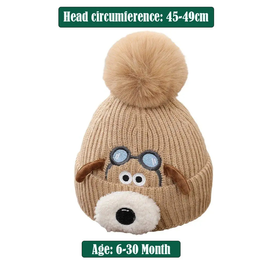 Bonnet en laine épaissie avec boule de fourrure pour bébé, bonnet de protection des oreilles, conception de chien de dessin animé, chapeaux chauds, hiver