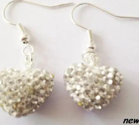 5pair/lot heart plated 11*13mm women micro pave disco ball bead mixed white multicolor Crystal Beads drop  earrings