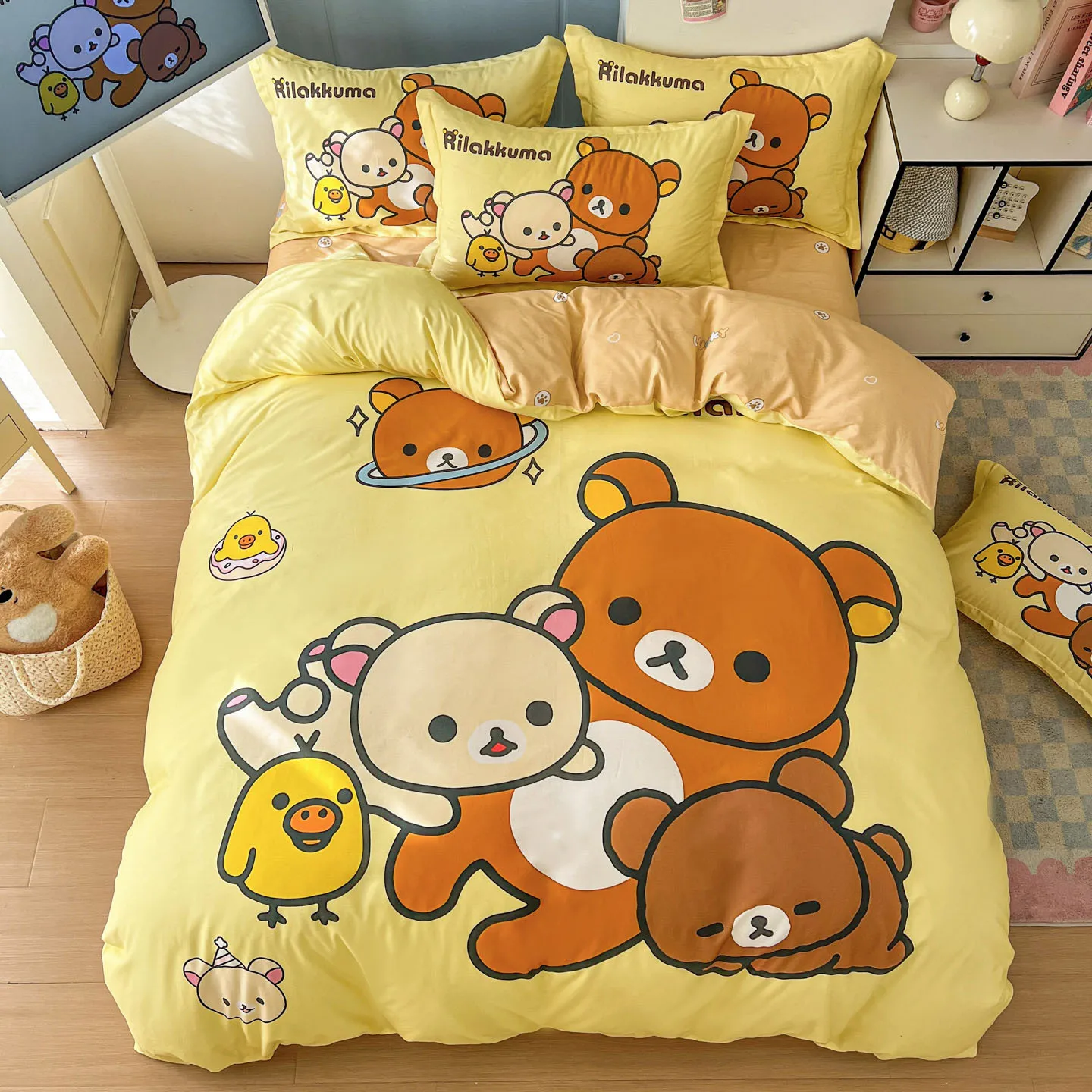 3D Print Happy Bear Bedding Set Cartoon Cute Bear Duvet Cover Girls Boys Bedding Set Animal Microfiber Quilt Cover King Twin