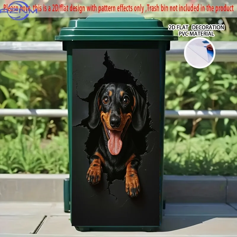 of Dachshund Design Breaking Through a Black Wall, Self-Adhesive Dustbin Stickers That Are Durable And Removable. These PVC De