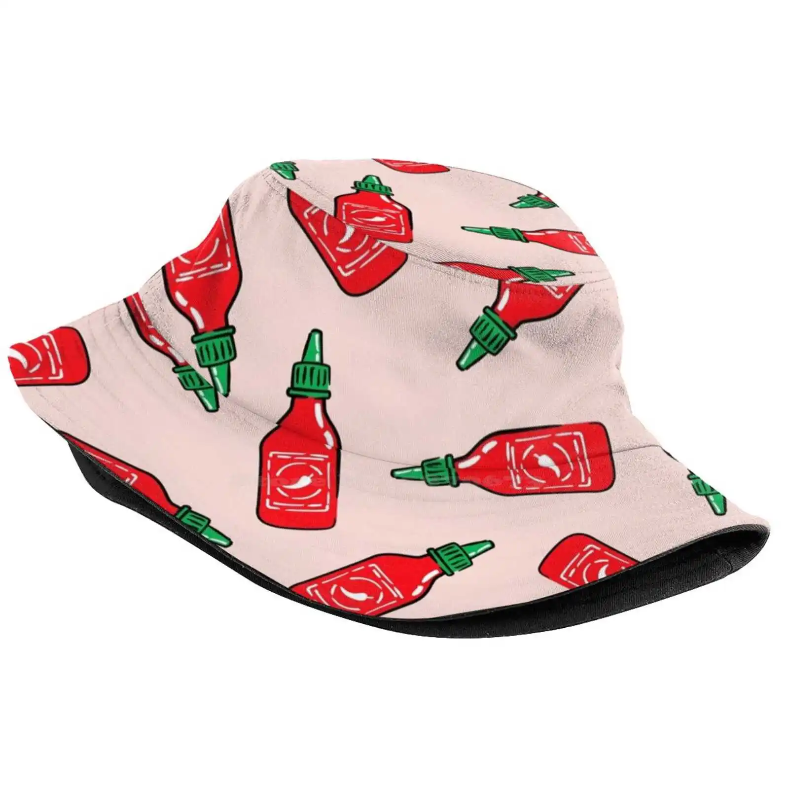 Sriracha Sauce - Pink - Hot Chili Sauce Sun Cap Fisherman Hat Bucket Hats Sriracha Sauce Hot Chili Sauce Polka Dots Hot Peppers