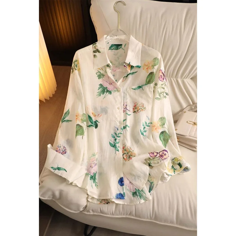 

Летний шифоновый повседневный длинный воротник све с цветочным принтом, женский однотонный корейский Sle Commute Faion, полиэстер обычной длины