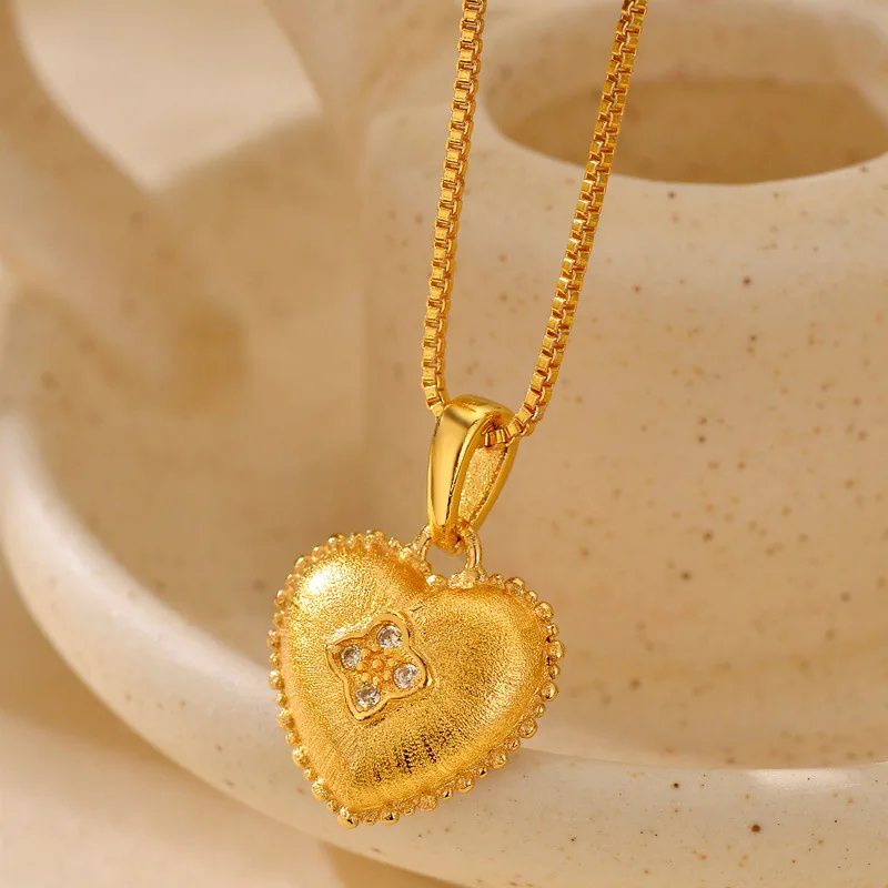 

Luxury 24K 9999 Pure Gold real gold Women's Peach Heart Love Pendant Necklace